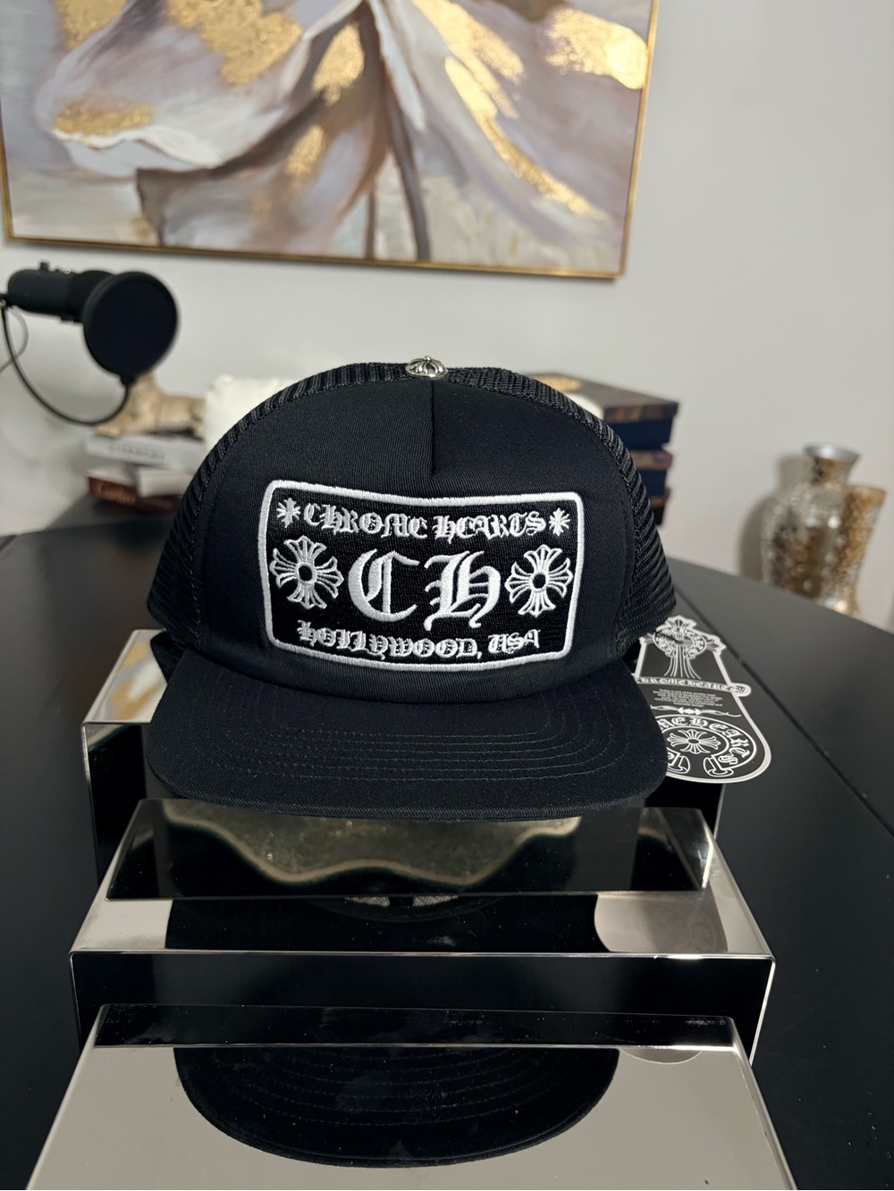 Chrome Hearts CH Hollywood Trucker Hat In Black With Embroidered Front Patch